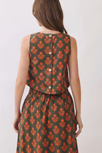 Load image into Gallery viewer, NEWEST ARRIVAL *PREORDER 8/14* Olive/Orange Floral Print Midi Skirt Set

