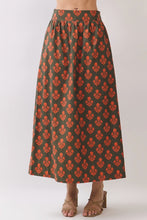 Load image into Gallery viewer, NEWEST ARRIVAL *PREORDER 8/14* Olive/Orange Floral Print Midi Skirt Set
