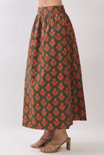 Load image into Gallery viewer, NEWEST ARRIVAL *PREORDER 8/14* Olive/Orange Floral Print Midi Skirt Set
