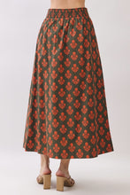 Load image into Gallery viewer, NEWEST ARRIVAL *PREORDER 8/14* Olive/Orange Floral Print Midi Skirt Set
