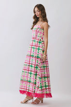Load image into Gallery viewer, NEWEST ARRIVAL Pink/Green Plaid Fringe Maxi Dress
