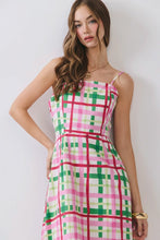 Load image into Gallery viewer, NEWEST ARRIVAL Pink/Green Plaid Fringe Maxi Dress
