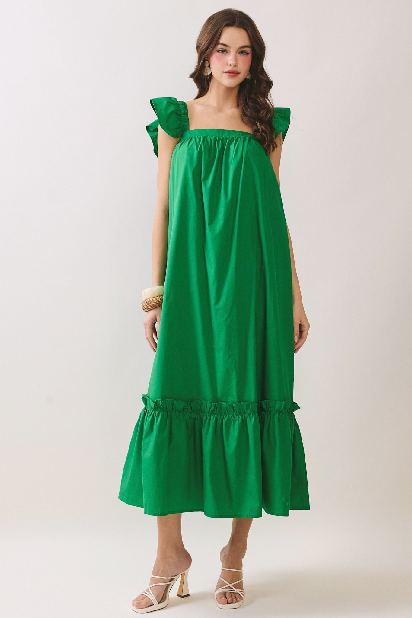 NEWEST ARRIVAL Green Ruffle Cap Sleeve Midi Dress  Five Points Boutique