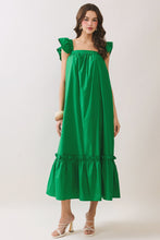 Load image into Gallery viewer, LAST ONE Green Ruffle Sleeve Midi Dress

