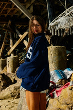Load image into Gallery viewer, NEWEST ARRIVAL Navy JESUS Embroidered Mockneck Sweatshirt
