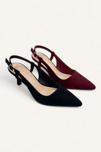 Load image into Gallery viewer, Black Suede Slingback Heels
