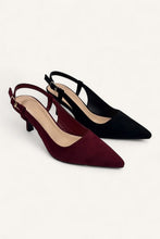 Load image into Gallery viewer, Black Suede Slingback Heels
