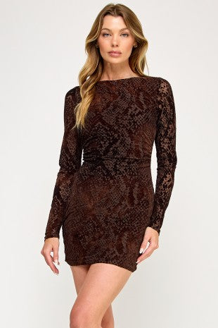 NEWEST ARRIVAL Chocolate Brown Crushed Velvet Fitted Mini Dress