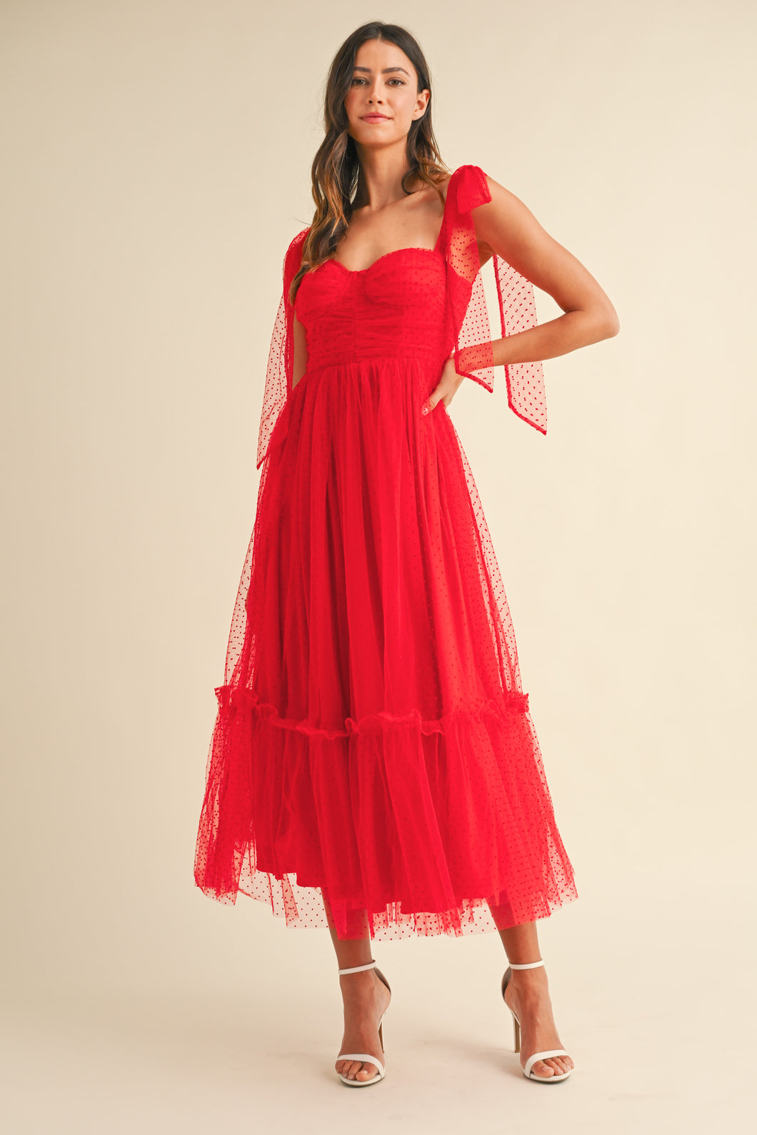 FINAL SALE Shoulder Tie Ruched Tiered Cocktail Dress