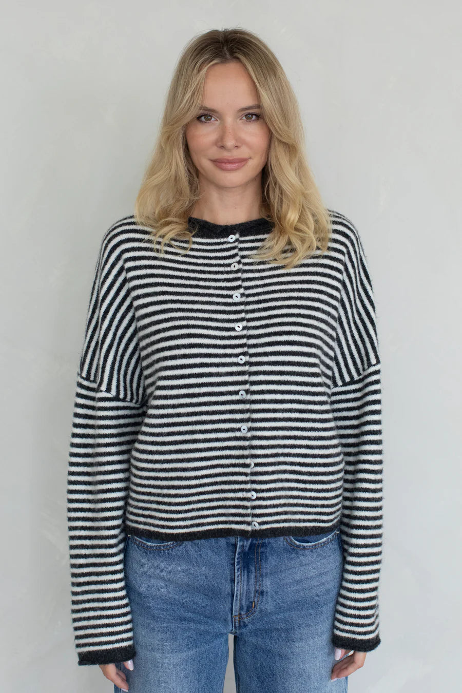 NEWEST ARRIVAL Charcoal Black Piper Mini Striped Cardigan