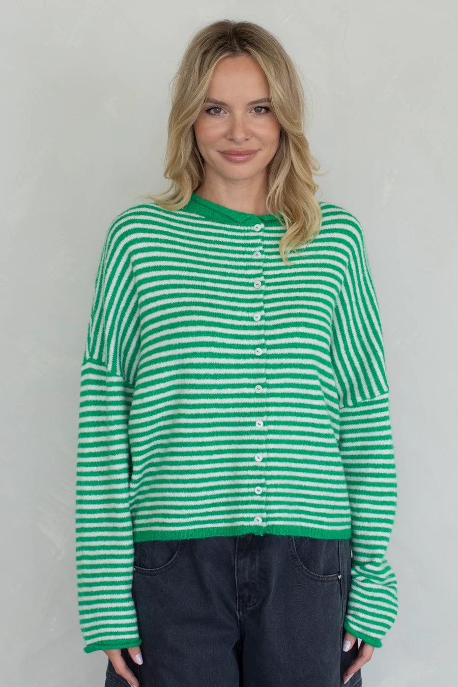 NEWEST ARRIVAL Green Piper Mini Striped Cardigan