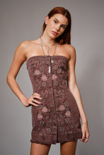 Load image into Gallery viewer, NEWEST ARRIVAL Plum Floral Embroidered Strapless Denim Dress
