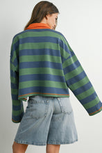 Load image into Gallery viewer, NEWEST ARRIVAL Green/Blue Striped Quarter Zip Pullover

