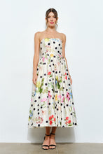 Load image into Gallery viewer, NEWEST ARRIVAL Ivory Polka Dot Floral Strapless Midi Dress
