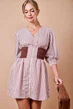 Load image into Gallery viewer, NEWEST ARRIVAL *PREORDER 8/28* Pink/Brown Striped Smocked Zipper Front Dress
