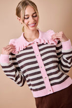 Load image into Gallery viewer, NEWEST ARRIVAL *PREORDER 8/28* Pink/Brown Peter Pan Collar Cardigan Sweater
