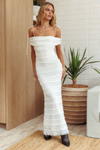 Load image into Gallery viewer, White Lace Texture Off Shoulder Maxi Dress

