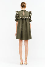 Load image into Gallery viewer, NEWEST ARRIVAL Olive Green Poplin Embroidered Babydoll Dress
