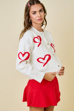 Load image into Gallery viewer, White/Red Heart Cable Knit Cardigan
