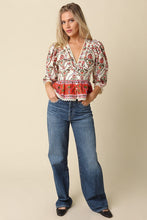 Load image into Gallery viewer, NEWEST ARRIVAL Cream Multi Print Peplum Blouse
