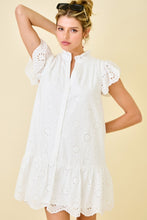 Load image into Gallery viewer, NEWEST ARRIVAL White Eyelet Button Down Dress

