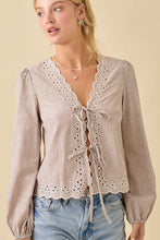 Load image into Gallery viewer, FINAL SALE Taupe Striped Front Tie Blouse
