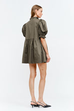 Load image into Gallery viewer, NEWEST ARRIVAL Dark Olive Brown Poplin Puff Sleeve Babydoll Dress
