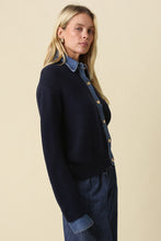 Load image into Gallery viewer, NEWEST ARRIVAL Navy/Denim Contrast Trim Cardigan
