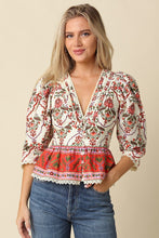 Load image into Gallery viewer, NEWEST ARRIVAL Cream Multi Print Peplum Blouse
