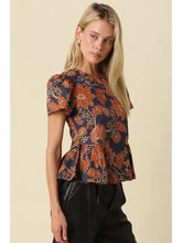 Load image into Gallery viewer, NEWEST ARRIVAL Navy/Rust Floral Peplum Blouse
