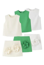 Load image into Gallery viewer, NEWEST ARRIVAL Off White or Green 3D Flower Skirt Set
