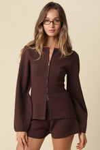 Load image into Gallery viewer, NEWEST ARRIVAL Brown Zipper Front Knit Shorts Set
