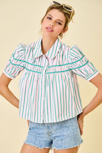 Load image into Gallery viewer, NEWEST ARRIVAL Pink/Green Smocked Button Down Blouse
