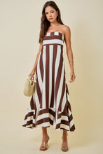 Load image into Gallery viewer, NEWEST ARRIVAL Brown/Ivory Striped Strapless Maxi Dress
