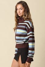 Load image into Gallery viewer, NEWEST ARRIVAL Brown/Blue/Yellow Striped Zip Up Cardigan
