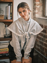 Load image into Gallery viewer, NEWEST ARRIVAL Heather Gray Neck Scarf Lace Trim Sweater

