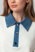 Load image into Gallery viewer, NEWEST ARRIVAL Cream Knit Denim Collar Top
