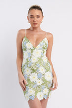 Load image into Gallery viewer, LAST ONE FINAL SALE Blue/Green Crochet Floral Mini Dress

