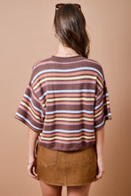 Load image into Gallery viewer, NEWEST ARRIVAL Brown/Blue Multi Striped Henley Knit Top
