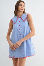 Load image into Gallery viewer, NEWEST ARRIVAL Blue/White Striped Peter Pan Collar Shift Dress
