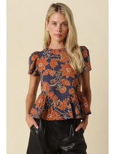 Load image into Gallery viewer, NEWEST ARRIVAL Navy/Rust Floral Peplum Blouse

