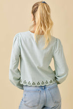 Load image into Gallery viewer, Sage Green Striped Front Tie Blouse
