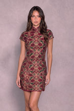 Load image into Gallery viewer, NEWEST ARRIVAL Burgundy Jacquard Mandarin Collar Dress
