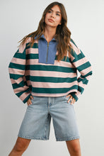 Load image into Gallery viewer, NEWEST ARRIVAL Pink/Green Striped Quarter Zip Pullover
