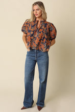 Load image into Gallery viewer, NEWEST ARRIVAL Navy/Rust Floral Babydoll Blouse
