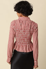Load image into Gallery viewer, NEWEST ARRIVAL Red/Taupe Gingham Smocked Blouse
