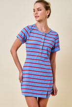 Load image into Gallery viewer, NEWEST ARRIVAL Blue/Red Striped Henley Dress
