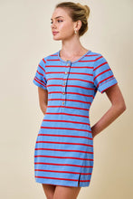Load image into Gallery viewer, NEWEST ARRIVAL Blue/Red Striped Henley Dress
