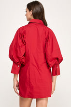Load image into Gallery viewer, NEWEST ARRIVAL Burgundy Extra Puff Sleeve Button Front Dress
