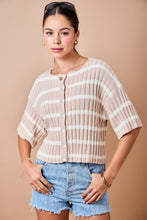 Load image into Gallery viewer, NEWEST ARRIVAL Tan/White Striped Ribbed Cardigan
